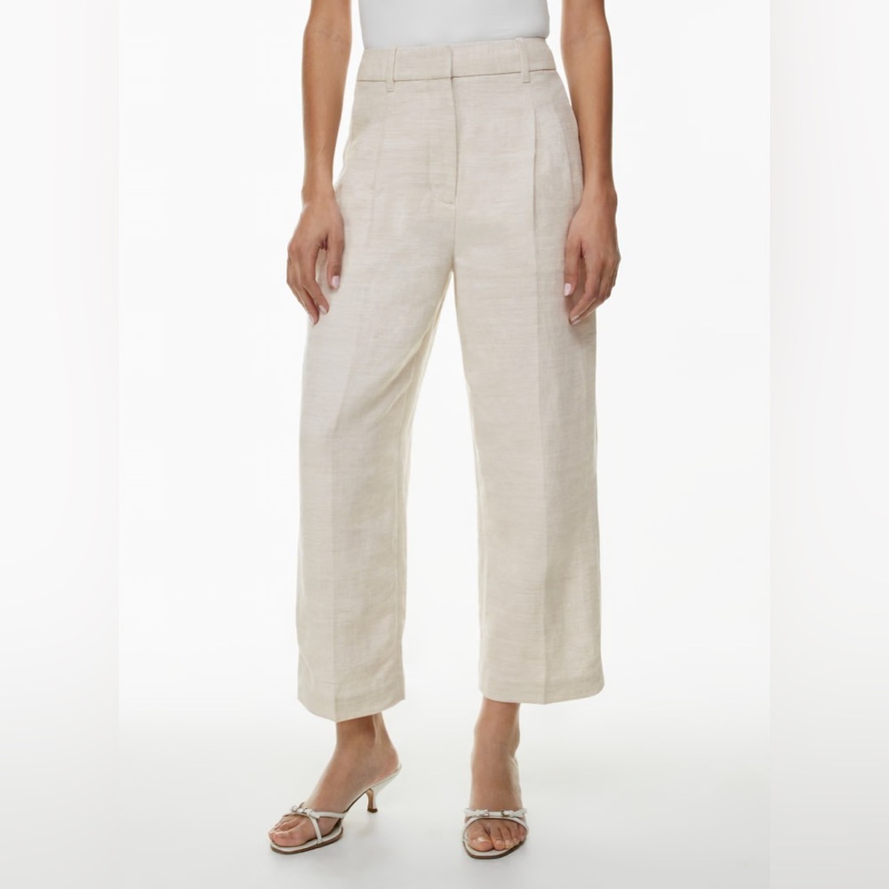ARITZIA WILFRED Effortless High Waisted Crop Linen Pants Size zero Natural Ecru